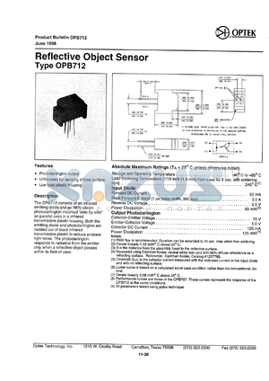 OPB712 datasheet - Reflective object sensor