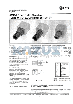 OPF2402 datasheet - 5MBd fiber optic receiver