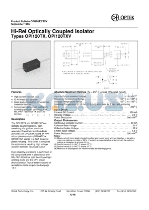 OPI120TXV datasheet - Hi-rel optically coupled isolator