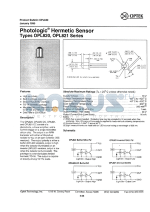 OPL821-OC datasheet - Photologic hermetic sensor