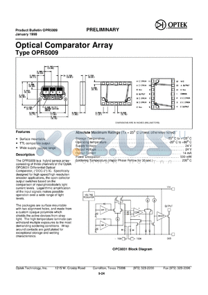 OPR5009 datasheet - Optical comparator array