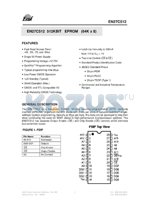 EN27C51290TI datasheet - 512Kbit EPROM (64K x 8). Speed 90ns. Single 5V power supply.