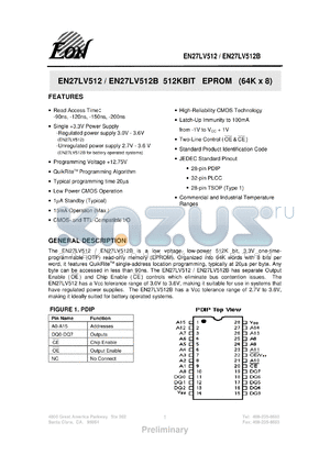 EN27LV512B200JI datasheet - 512Kbit EPROM (64K x 8). Speed 200ns. Single +3.3V power supply - unregulated power supply 2.7V - 3.6V