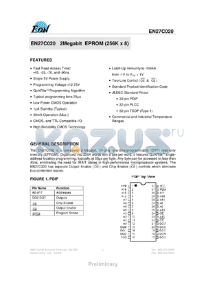 EN27C02055TI datasheet - 2Megabit EPROM (256K x 8). Speed 55ns. Single 5V power supply.