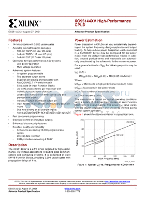 XC95144XV-7TQ100C datasheet - High-performance CPLD. Speed 7.5ns pin-to-pin delay.