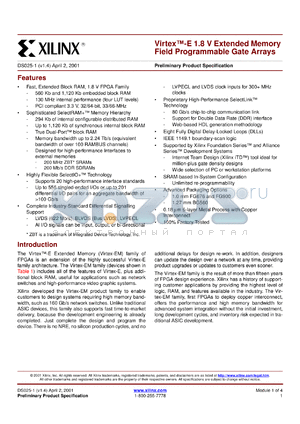 XCV812E-7BG560I datasheet - Virtex-E 1.8V extended memory field programmable gate array.