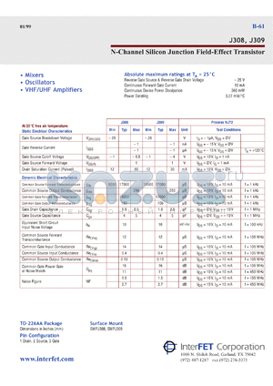 SMPJ309 datasheet - N-Channel silicon junction field-effect transistor