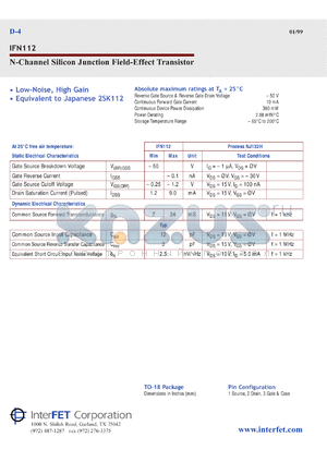 IFN112 datasheet - N-Channel silicon junction field-effect transistor