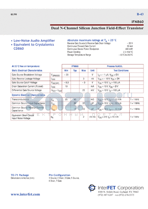 IFN860 datasheet - Dual N-Channel silicon junction field-effect transistor