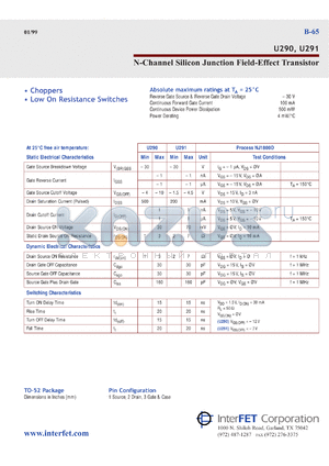 U291 datasheet - N-Channel silicon junction field-effect transistor