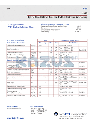 U350 datasheet - Hybrid quad silicon junction field-effect transistor array