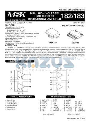 MSK182H datasheet - High current operational amplifier