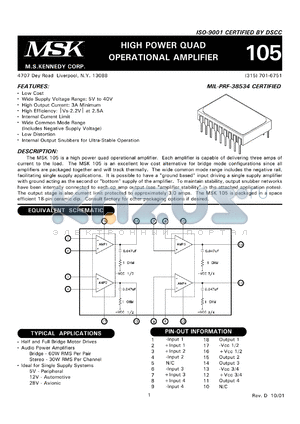 MSK105E datasheet - High power quad operational amplifier