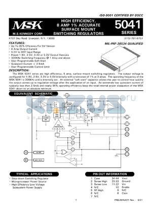 MSK5041-5H datasheet - 5V, High efficiency, 8 AMP 1 % accurate surface mount switching regulator