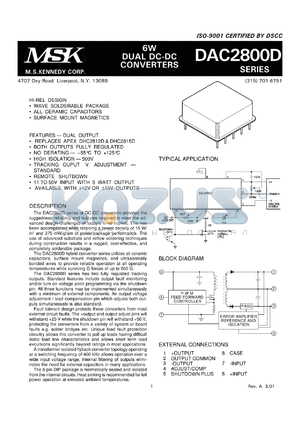 DAC2812DE datasheet - 12V, 6W dual DC-DC converter