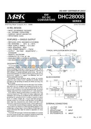 DHC2803SK datasheet - 3.3V, 6W DC-DC converter