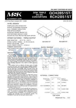QCH28515T datasheet - 30W triple DC-DC converter