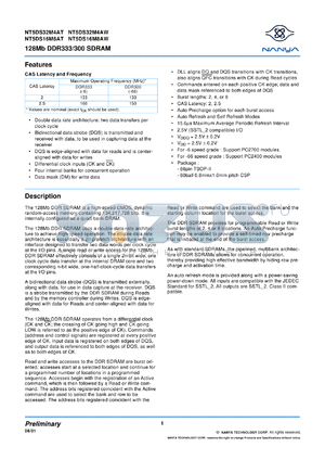 NT5DS16M8AW-6 datasheet - 128Mb SDRAM