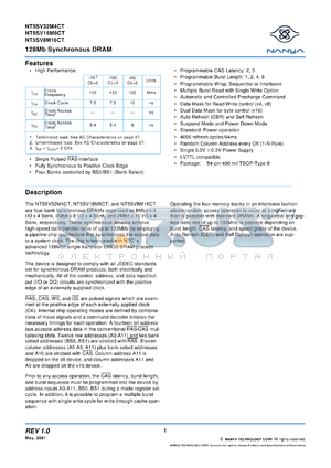 NT5SV16M8CT-75B datasheet - 128Mb synchronous DRAM