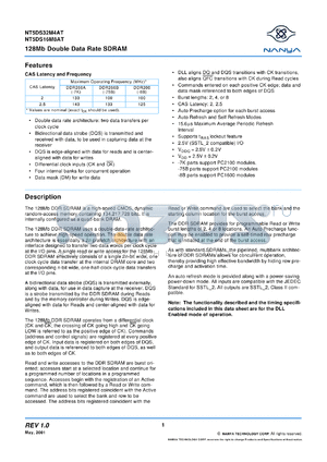 NT5DS32M4AT-7K datasheet - 128Mb double data rate SDRAM