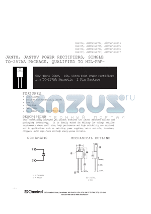 JANTXV1N6776 datasheet - 15Amp, 50-200V ultra-fast rectifier