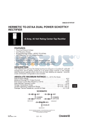 OM4201DT datasheet - 10Amp 45V rating center-tap rectifier