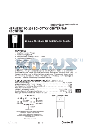 OM4215RA datasheet - 25Amp schottky rectifier