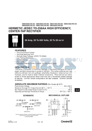 OM5216RC datasheet - 30Amp high efficiency, center-tap rectifier