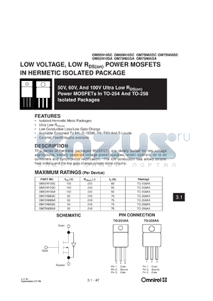 OM55N10SA datasheet - 100V ultra low power MOSFET
