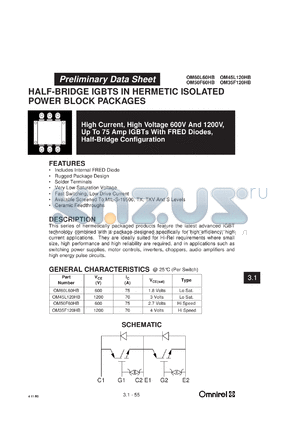 OM60L120HB datasheet - 1200V high current, high voltage IGBT with FRED diodes