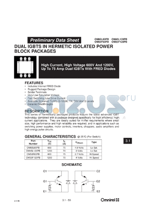 OM60L60PB datasheet - 600V high current IGBT with FRED diodes