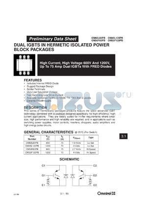 OM45L120PB datasheet - 1200V high current IGBT with FRED diodes