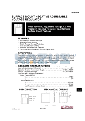 OM7625NM datasheet - 1.5A three terminal, adjustable voltage precision negative regulator