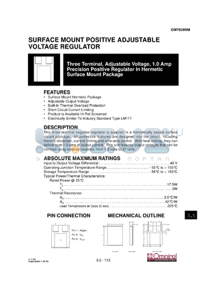 OM7626NM datasheet - 1.0A three terminal, adjustable voltage precision positive regulator