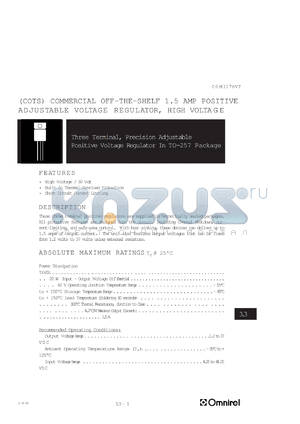 COM117HVT datasheet - Three terminal, precision adjustable positive voltage regulator