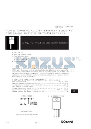 COM4215A datasheet - 60V schottky rectifier