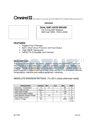 OM9405SM datasheet - Dual IGBT gate driver