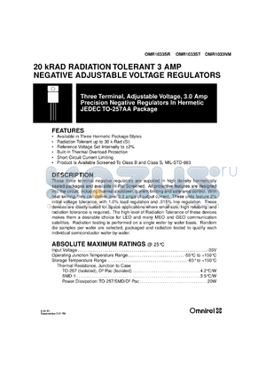 OMR1033ST datasheet - Three terminal, adjustable voltage, 3.0Amp precision negative regulator