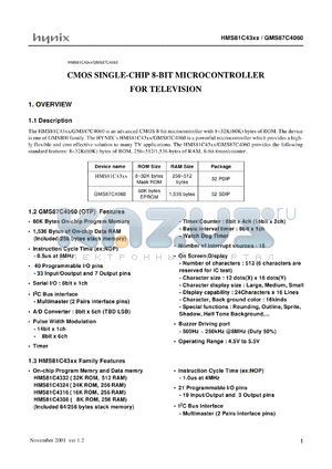 HMS81C4332 datasheet - ROM/RAM size: 32 K/512 bytes, 4.5-5.5 V , 4-8 MHz,8-bit single-chip microcontroller