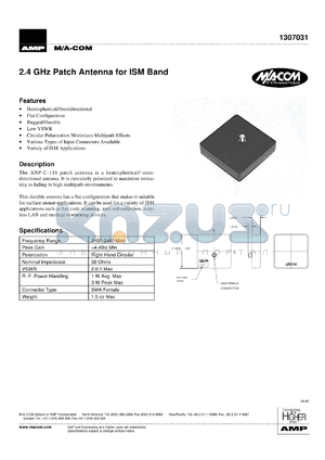 ANP-C-116 datasheet - 2.4GHz, Patch antenna for ISM band