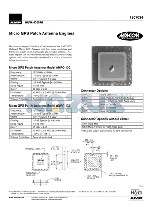 ANPC-134 datasheet - Micro GPS patch antenna engine