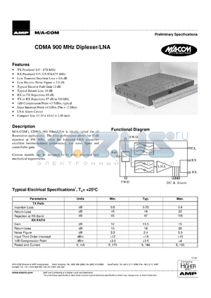CDMA900 datasheet - 900 MHz, diplexer/LNA