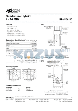 JHS-113 datasheet - 7-14 MHz,  quadrature hybrid