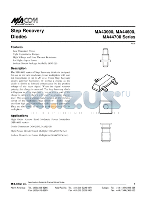 MA43593 datasheet - 1.5 W, 20-50 V, high order step recovery diode varactor for use comb generation