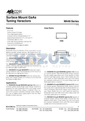 MA46H205-1088 datasheet - 30 V, surface mount GaAs 1.5 hyperabrupt tuning varactor