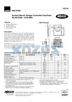 V42100TR datasheet - 2050-2150 MHz, surface mount voltage controlled oscillator WLAN