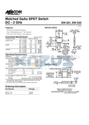 SW-331 datasheet - DC-2 GHz, matched GaAs SPDT RF switch