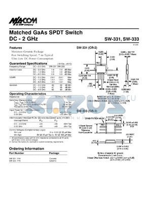 SW-333 datasheet - DC-2 GHz, matched GaAs SPDT RF switch