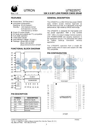 UT62257CLS-35LL datasheet - Access time: 35 ns, 32 K x 8 Bit low power CMOS SRAM