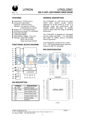 UT62L256CPC-35L datasheet - Access time: 35 ns, 32 K x 8 Bit low power CMOS SRAM